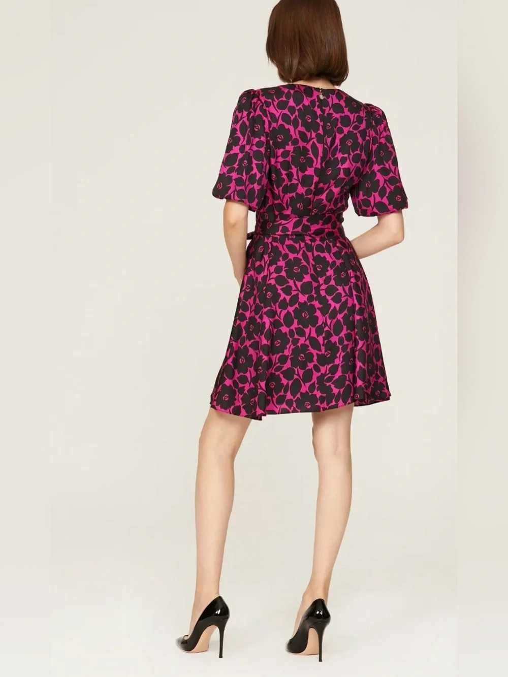 Kate Spade Rosy Garden Floral A-Line Mini Dress in Pink Fuchsia and Black EUC 12